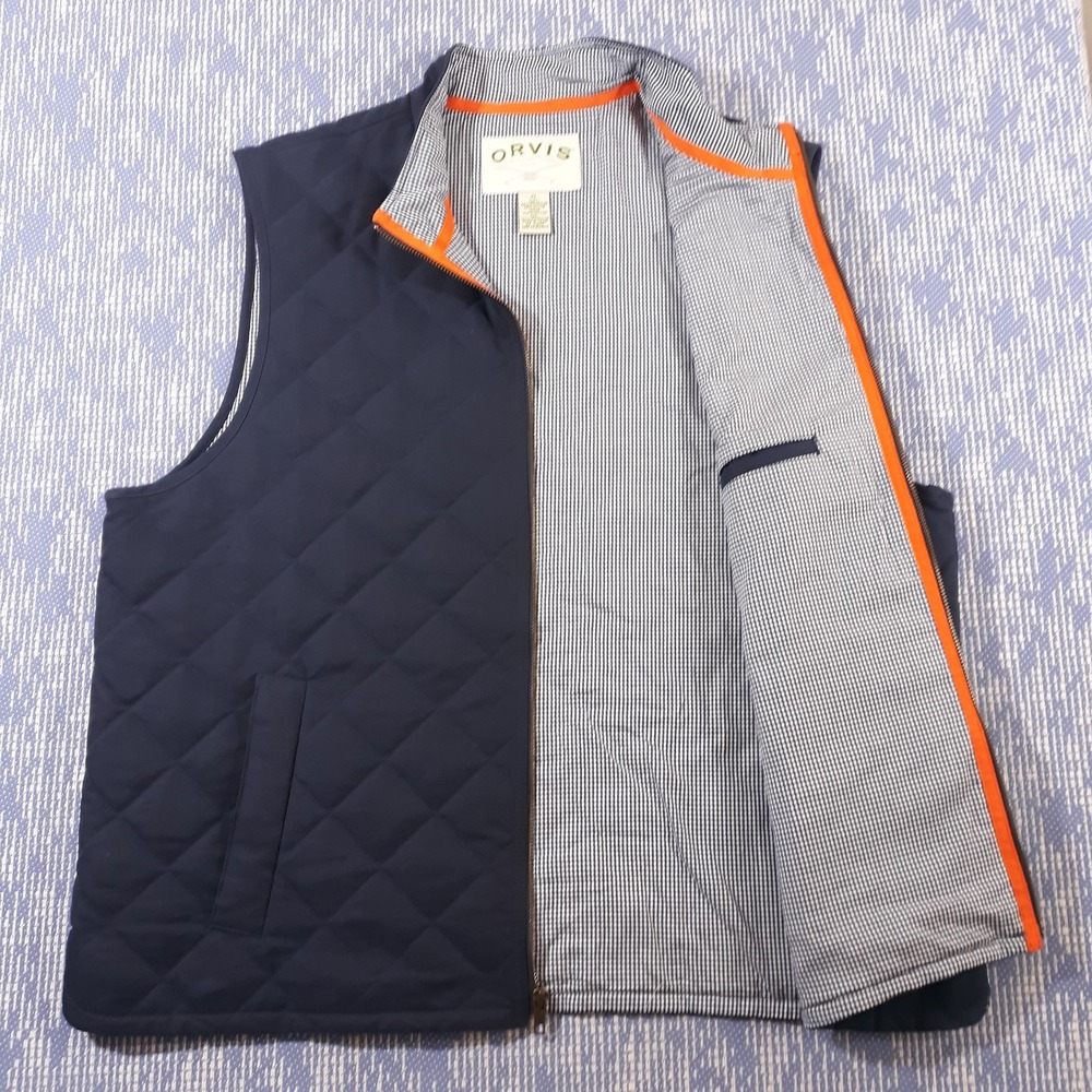 Orvis Quilted Vest Mens XL Blue Puffer Argyle Full Zip Outdoor Heritage - Picture 4 of 11